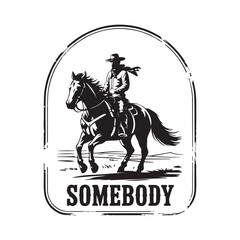 Naklejka premium Cowboy riding a horse in a framed illustration western