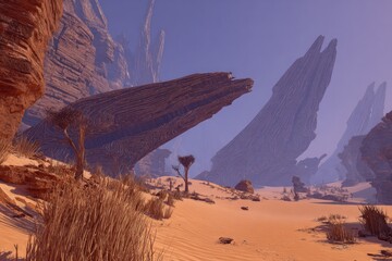 Pixelated Desert Landscape With Reddish Rocks