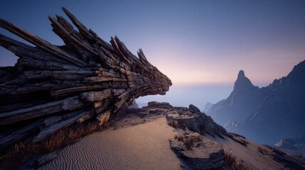 Pixelated Alien Ruins At Sunrise In Rocky Desert Landscape