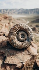 Fossil Ammonite On Rocky Mountain Landscape