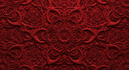 Elegant Red Floral Ornament on Red Background - Textured Art, Decorative Design, Perfect for Backgrounds and Design Projects.