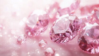 jewelry store with copy space, pink diamond on a pink background close-up with space
