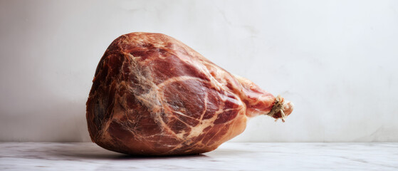 Bone-in ham slice on white background