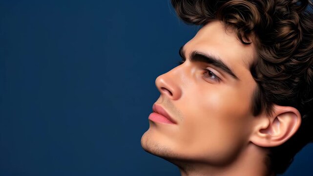A Man's Profile: A close-up shot of a man's face showcases his chiseled features, perfect skin, and striking gaze, capturing the essence of modern elegance.