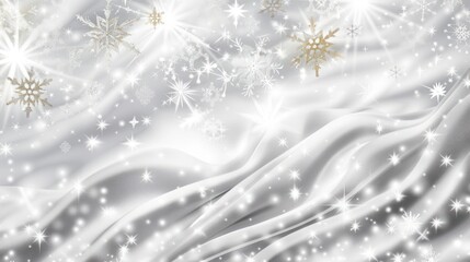 Elegant White Silky Fabric with Sparkling Snowflakes for Winter Holiday Theme