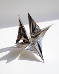 Modern Silver Metal Origami Sculpture