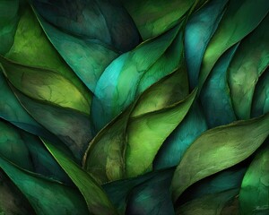 Abstract Green Teal Leaves Pattern Background
