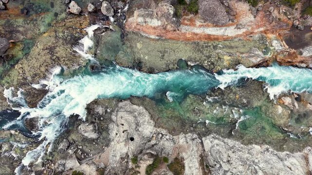 Aerial view of Pozones de Caleuf&uacute; (Rio Caleufu) on Route 63 between San Mart&iacute;n de los Andes and Villa Traful, Neuqu&eacute;n, Argentina