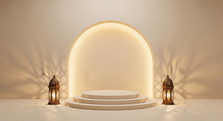 Elegant Ramadan Kareem or Eid Mubarak Podium Display, Ideal for Product Showcase