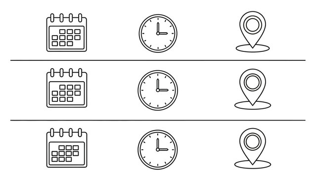 thin line clock calender maps icon
