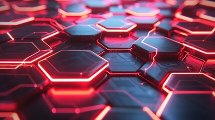 Futuristic Hexagonal Technology Pattern with Glowing Red Edges for Digital and Tech Design