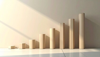 3D Bar Chart Blocks Rising Graph in Sunny Bright Minimalist Office Space Representing Business Growth Success and Financial Progress