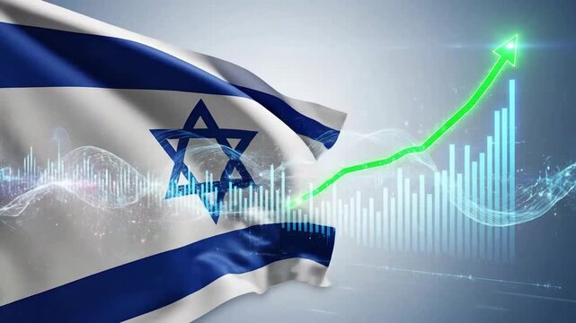 A flag with a central star pattern, combined with a rising graph and bar chart.