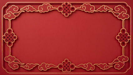 Elegant Chinese New Year Red and Gold Ornamental Frame Background with Copy Space