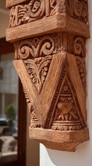 Ornamental Carved Brown Pillar Exterior Detail