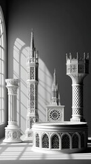 Pixelated Gothic Architecture Display In White Room