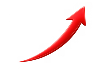 Red arrow upward showing financial market booming, investment increase, business profit, growth trend, and success
