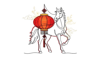 horse with chinese lantern, white horse