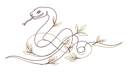 snake with leaves, minimalist drawing