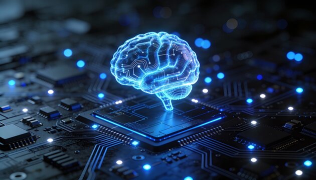 Abstract AI circuit brain analyzing millions of transactions, glowing data visualization, cybersecurity fintech system - Powered by Adobe