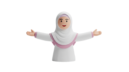 3D Cartoon Muslim Woman in Hijab with Open Arms