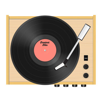 Vintage retro vinyl turntable. Editable EPS 10 vector graphic isolated on white background.