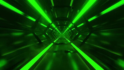 A vibrant green neon light tunnel with a futuristic abstract background - Powered by Adobe