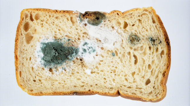 Bread Mold Isolated on White Background, Common Fungal Growth Representing Decomposition and Food Spoilage Concept