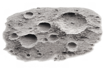 Asteroid or moon fragment, a celestial body in space with craters and textured surface, transparent background