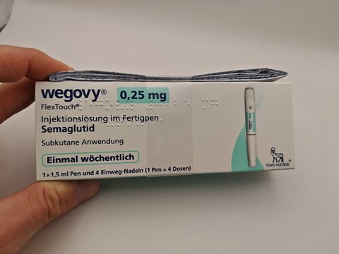 Prague,Czech repu,January 8 2025:Wegovy contains SEMAGLUTIDE by NOVO NORDISK,prescription medication used for weight management,helping reduce appetite and regulate blood sugar levels,Boots pharmacy