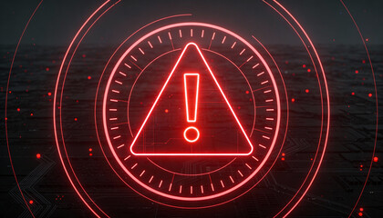 Futuristic user interface with red alert on suspicious transaction, holographic grid background, AI fintech protection 