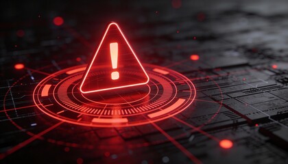 Futuristic user interface with red alert on suspicious transaction, holographic grid background, AI fintech protection 