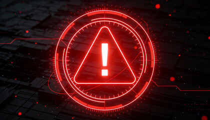 Futuristic user interface with red alert on suspicious transaction, holographic grid background, AI fintech protection 