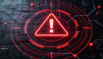 Futuristic user interface with red alert on suspicious transaction, holographic grid background, AI fintech protection 