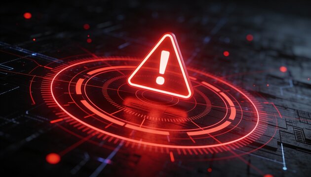 Futuristic user interface with red alert on suspicious transaction, holographic grid background, AI fintech protection  - Powered by Adobe