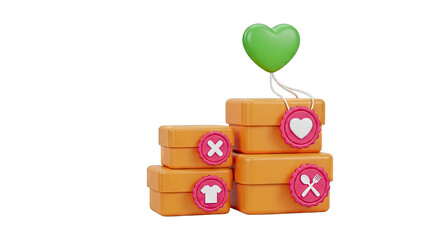Stacked Boxes with Heart Balloon and Icons