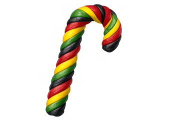 Candy cane representing kwanzaa principles and pan-african heritage with red, green, black, yellow stripes