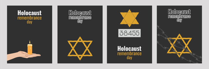 Holocaust Remember Day Honor Legacy Past Fairness. Set artboard. Symbolizes memory justice and history. For web design and educational projects. Vector illustration.