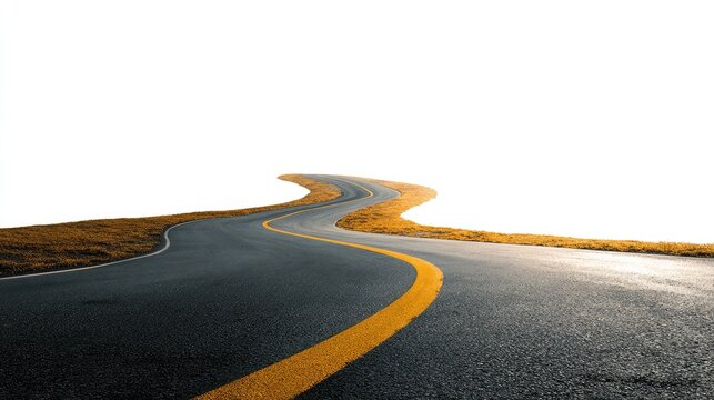 a long, curvy road leading to an indistinct destination, with a perspective that suggests depth and distance