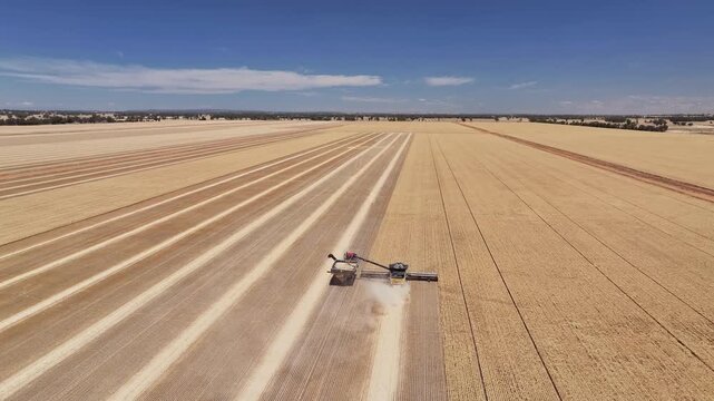 Machinery working in tandem during dry summer harvest