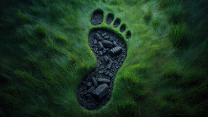 Carbon Footprint Concept in Green Grass