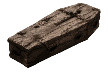 Fototapeta premium Old wooden coffin or burial box with a rustic texture, representing death and funeral concepts, on a transparent background