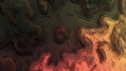 an abstract landscape composed of a series of horizontal bars in various shades of brown, orange, and red, suggesting a fiery or autumnal color scheme