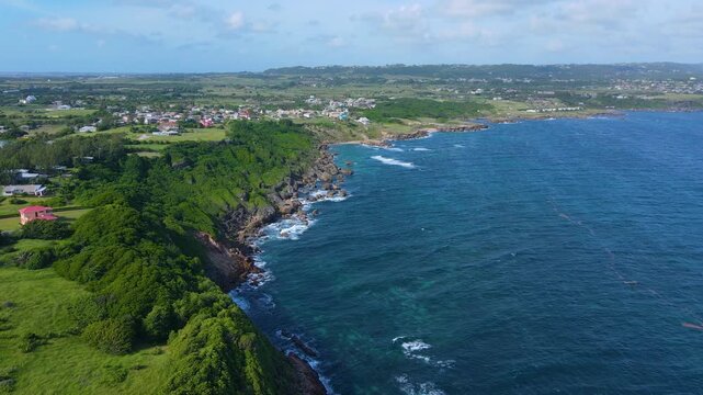Spring Bay aerial view at Ragged Point in historic village of Marley Vale, Saint Philip, Barbados. 
