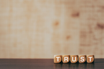 There is wood cube with the word Trust. It is as an eye-catching image.