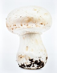White Button Mushroom Isolated on White Background, Common Edible Fungi Representing Everyday Cooking and Healthy Food Concept
