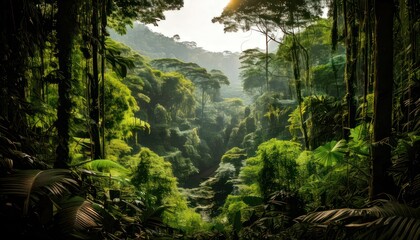 Fototapeta premium Lush Green Canopy - A Vibrant Rainforest Ecosystem.