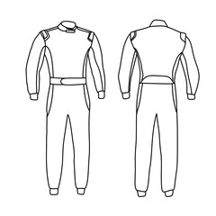 Outline Illustration of a Racing Suit - Front and Back Views.