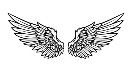 Obraz premium Intricate black and white outline of angel wings symbolizing freedom and spirituality