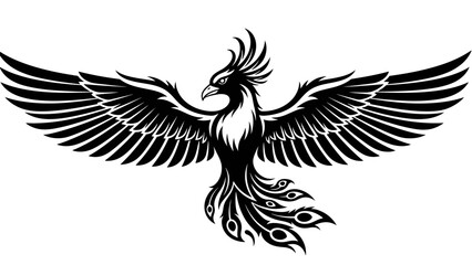 Stylized black and white phoenix with outstretched wings symbolizing rebirth and strength